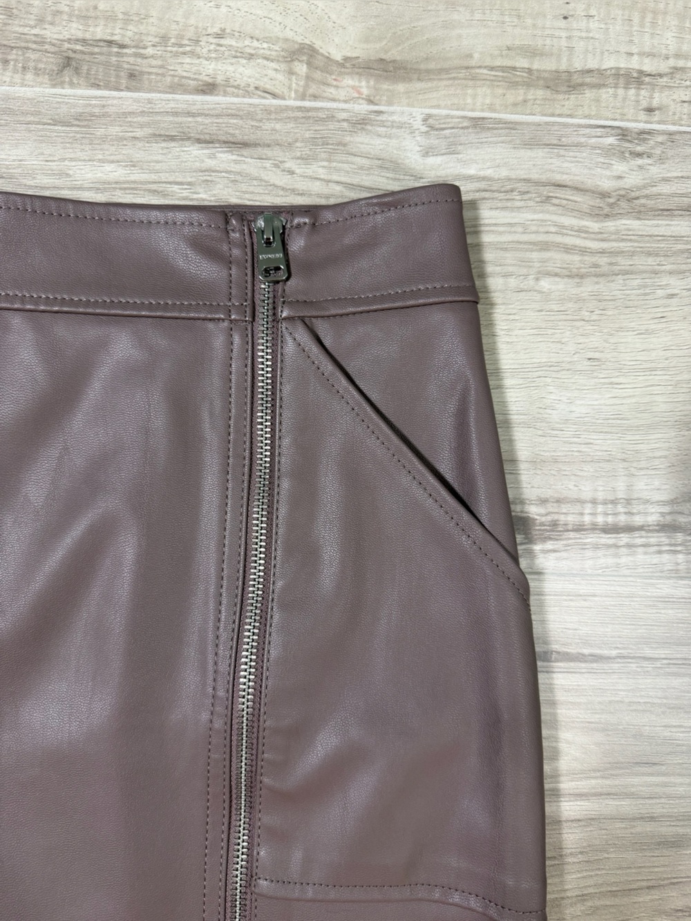 Express Chocolate Brown Faux Leather Mini Skirt with Side Zip - Picture 2 of 11